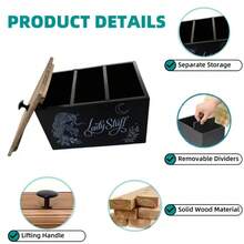 Rustic Farmhouse Style Wooden Storage Box With Lid, Bathroom Sanitary Pad Storage Box, Multi-Functional Women's Private Item Organizer, Small Bathroom Cabinet Decorative Storage Accessory, Home Decor - Multicolor - View 7
