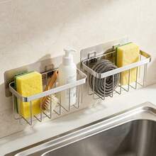 1PC No Drill Wall Hanging Sink Caddy Sponge Holder, Rustproof Stainless Steel Drain Basket, Multi-Use Wall Mount Storage Organizer For Kitchen Scrub Brush, Vegetables & Small Utensils - Multicolor - View 11