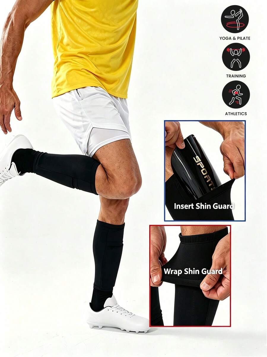 1 Pair, New Summer Outdoor Sports Track & Football Leg Sleeve Socks, Double-Layer Breathable High Elastic Mesh Shin Guard Sleeves With Reinforced Elastic Insert Pocket - Multicolor - View 1