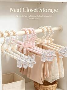 1/5/10pcs Pearl Bowknot Hangers For Clothes, Elegant Closet Organizers, Non-Slip Pants Clips, Bedroom Storage Solutions, Home Organization Essentials, Space-Saving Wardrobe Accessories - Multicolor - View 2