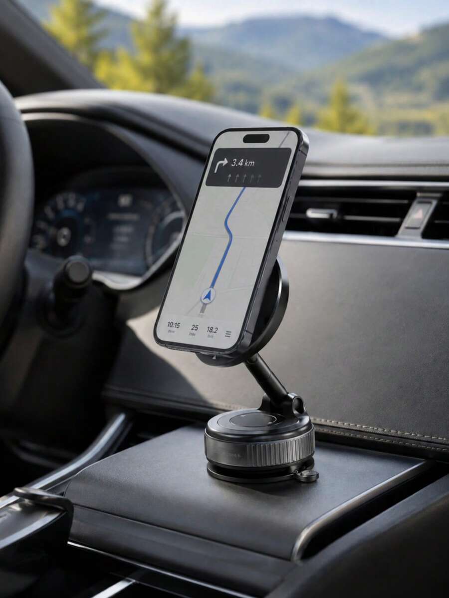 huaxunyuan Magnetic Car Phone Holder Vacuum Suction Cup Dashboard Mount Anti-Shake Phone Stand Compatible With IPhone Navigation - Multicolor - View 1