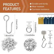 Curtain Track Hooks And Rollers, Curtain Hooks, Stainless Steel Flexible S-Shaped Curtain Hooks And Plastic Roller Set, Suitable For Bathroom, RV, Shower Curtain, Dorm Window Track - Silver Set - View 3