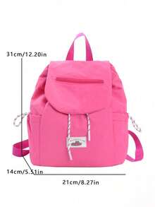 1 pieza Mochila de estudiante con colgante de peluche de unicolor y cordón, gran capacidad, mochila ligera para uso diario en el campus, accesorio de moda, adecuada para niñas/adolescentes/estudiantes, aplicable para escuela, trabajo, uso diario, viajes - Multicolor - Ver 4