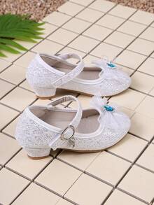 Children's Crystal Princess Shoes, Little Girls' Chunky Heel Buckle Dress Shoes For Stage Performance - White - View 5