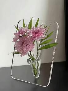 1件/1套現代透明壓克力紋理花瓶，厚實長方形花架，框架設計，居家辦公室，現代設計裝飾，極簡風格桌面裝飾，適用於人造/鮮花，粉色與黑色雙色 - 多色 - 查看 2