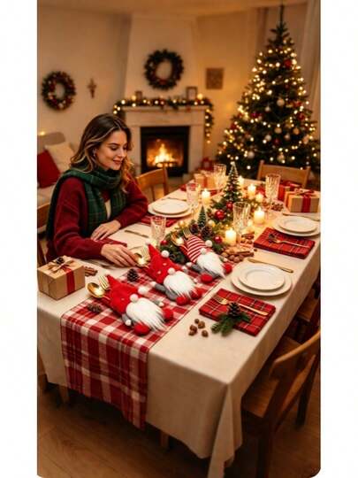 6pcs, Festive Tableware Storage Set, Table Forks, Spoons, And Placemats, Tableware Pocket Set, Decoration