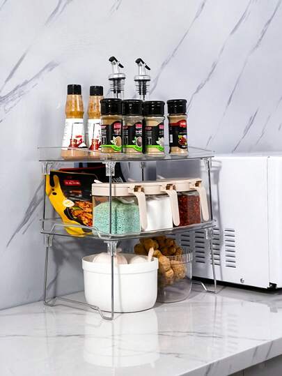 1pc Multi Functional Transparent Folding Storage Rack, Suitable For Kitchen Countertops, Cup Holders, Seasoning Racks, And Bathroom Storage, Practical Storage Rack For Office Desks And Bathrooms