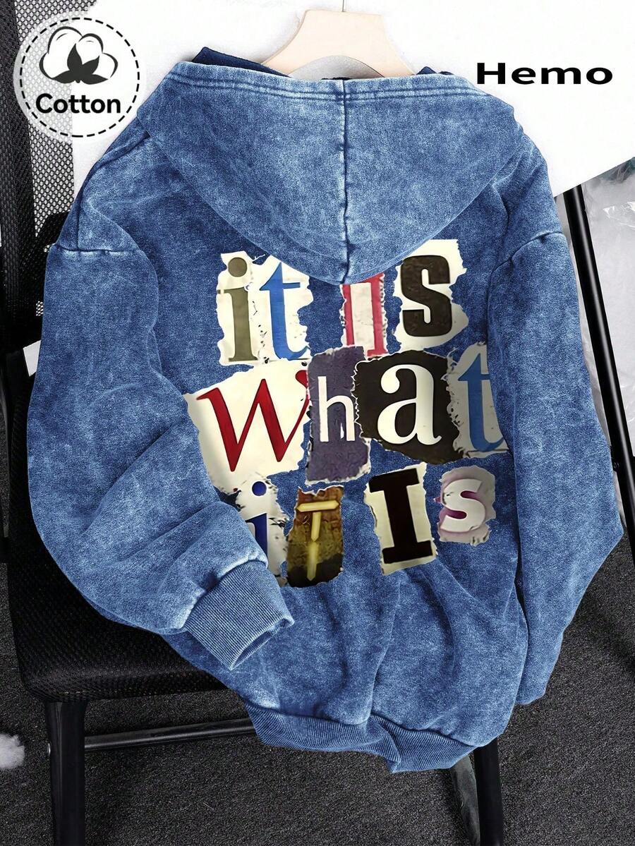 Hemo Men's Autumn/Winter Streetwear Pattern Hooded Sweatshirt, Slightly Elastic Washed Distressed Cotton Black Long Sleeve Zip-Up Hoodie, Outdoor Casual Wear, Emo Style, 2000s Style