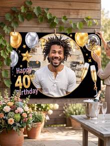 1pc - Customized Happy Birthday Backdrop, Customized Black & Gold Theme Printed Poster - Personalized Birthday Party Customized Photo And Name Poster - Suitable For Party Decorations, Birthday Gifts, Gallery Decor And Photo Props, Party Decorations, Unique Personalized Backdrop Photography And Display, Party Decorations, Multi-Functional, Durable, Highly Decorative, Summer Holiday - Multicolor - View 5