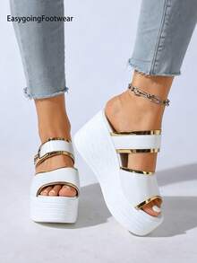 Women's Open Toe Platform Wedge Sandals, Comfortable Versatile Casual Shoes For Daily Wear, Home And Outdoor - White - View 5