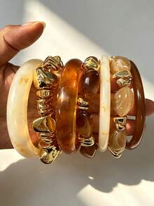 Juego de 7/4/3/1 pulseras de estilo casual vintage de moda con cuentas de resina y CCB doradas multicolores, adecuado para uso diario, vacaciones, fiestas y regalos para mujeres - Multicolor - Ver 12