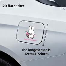 Cartoon White Rabbit Holding Fuel Nozzle Car Sticker, 12cm Universal Fuel Tank Cover Vinyl Decal, Removable Waterproof Car Exterior Decor Accessory - Sticker - View 3