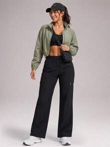 CZRLHYT Women's Outdoor Long Pants, Lightweight All-Season Hiking Pants, Loose Leg, Dual Large Capacity Storage Pockets - Black - View 2