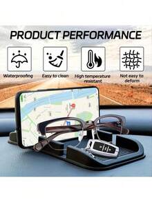 Car Dashboard Anti‑Slip Mat, Dual‑Groove Multifunctional Phone Holder Pad With Parking Number Plate, Heat‑Resistant Waterproof Easy‑Clean Non‑Slip Dash Mat, Holds Cell Phone Fashion Glasses Keys, Universal Car Interior Accessory For All Smartphones - A - View 6