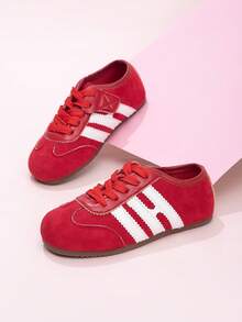 1 par de zapatos deportivos casuales para niños de vuelta a la escuela, zapatos de entrenamiento simples y elegantes para niños y niñas, zapatos infantiles cómodos y de moda con cierre de gancho y bucle, uso para todas las estaciones, estilo de academia [El tamaño es pequeño, se recomienda pedir una talla talla grande grande] - Rojo - Ver 3