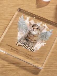 Custom Pet Memorial Acrylic Plaque, Personalized Dog And Cat Name And Date Commemorative Block, 1cm Thick Transparent Acrylic Photo Frame, Angelic Desktop Office Home Decor, Pet Owner Bereavement Mourning Gift Idea - Multicolor 2 - View 9