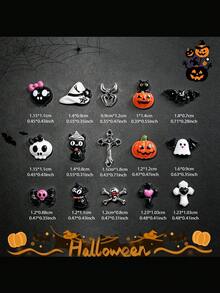 15-Grid Cute & Spooky Halloween Mixed Nail Art Charms, 3D Resin Pumpkin, Ghost, Black Cat, Bat, Bow, Skull & Silver Cross Alloy Nail Studs, Cute Gothic Style Mini Nail Decorations, Holiday DIY Nail Art Supplies - Multicolor - View 10
