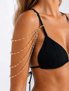 FAAABULS 1pc European And American Fashion Multi-Layer Crystal Shoulder Strap Design Sexy Bikini Women's Accessory - Gold - View 1