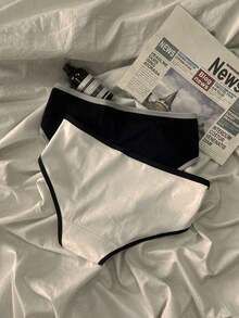 6 piezas Ropa interior deportiva de estilo minimalista y colorida para mujer, pantis negros, blancos y grises de cintura media en forma de triángulo - mezcla - Ver 3