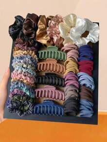 119/100/10/6/3pcs Morandi Color Hair Accessories Set, High Elasticity Hair Ties, Minimalist Vintage Fashion, Large Asymmetric Hair Clips - Suitable For Girls And Women, Daily School, Dating, Vacation - Multicolor - View 11