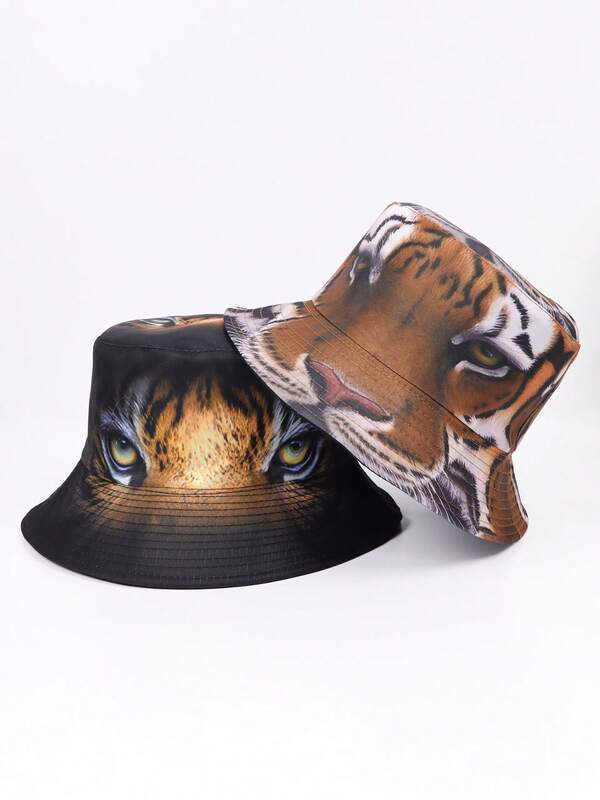 Tiger Head 3D Print Bucket Hat, Unisex Outdoor Sun Protection Bucket Hat, Street Style Casual Basin Hat