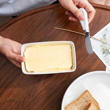 1 Set Ceramic Butter Dish With Bamboo Lid And Knife, Airtight Silicone Seal Butter Box, Suitable For Kitchen Countertop And Refrigerator, Perfect Baking Gift - View 3