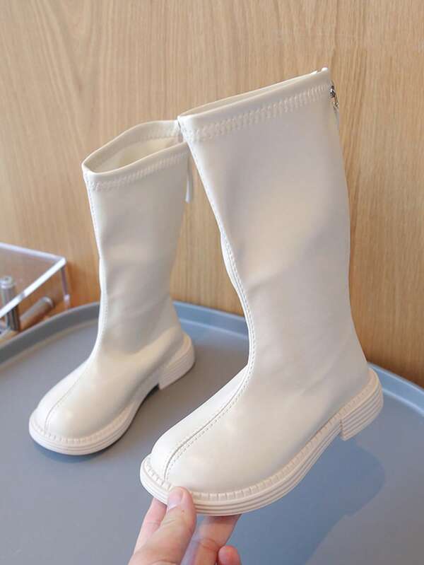 1 par de botas altas rectas blancas, botas largas casuales para niños, estilo suave y fresco, adecuadas para el uso diario de las niñas