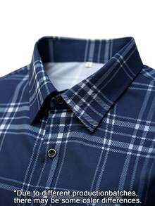 Kemeja Kasual Pria dengan Motif Kotak-kotak untuk Berbagai Acara, Makan Malam dan Bisnis - Hadiah Penting untuk Pria - Navy Blue - View 4
