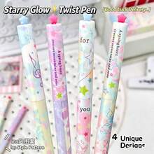 4pcs Macaron Color Gradient Floral Leaf Music Note Twist Neutral Gel Pens, 0.5mm Black Ink, Student Signature Pen For Exams - Multicolor - View 5