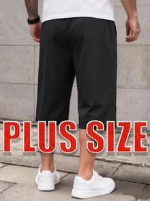 Men's Summer Plus Size 7/10 Length Pants, Extra Large, Extra Extra Large, Comfortable Fabric Sports Black - Black - View 2