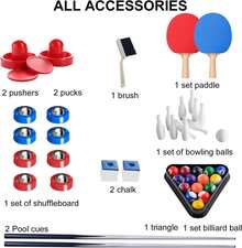 5 In 1 Multi Function Games Table Folding Multi Game Combination Table Set Featuring Ping Pong Pool Billiards Air Hockey Bowling Shuffleboard For Indoor Outdoor Accessories Included Blue, 1 Piece - 5-in-1 Game Table - View 7