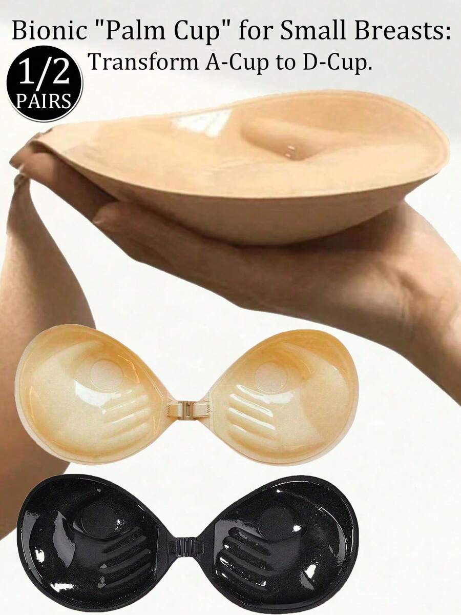 1/2 Pairs 3cm Self-Adhesive Push-Up Bra Pads, Reusable Invisible Breast Lift, Strapless Backless Silicone Enhancers - Multicolor - View 1