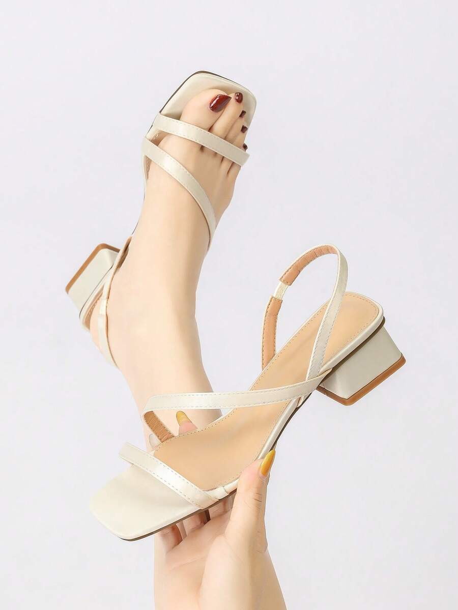 Sandalias de mujer con punta cuadrada francesa y tacón grueso, punta abierta, tacón medio, unicolor, sandalias de moda minimalista de verano, forro suave, tacón grueso cómodo con soporte estable, fáciles de poner, múltiples opciones de colores frescos, adecuadas para el uso diario, viajes, citas, combinando con faldas, vestidos, pantalones largos, alargando las líneas de las piernas, sandalias de mujer suaves, elegantes y versátiles