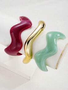 3/1pc Vintage Minimalist Casual Style Women's Wavy Shape Acrylic And CCB Material Colorful Open Ring Bracelet, Suitable For Daily Wear, Stackable, Perfect Gift For Holidays - Multicolor - View 8