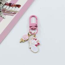 1/3/5pcs Cute Disney Marie Cat Enamel Bag Charm, Pink Bow Cat Keychain With Heart-Shaped Lollipop Pendant, Suitable For Girls - G - View 8