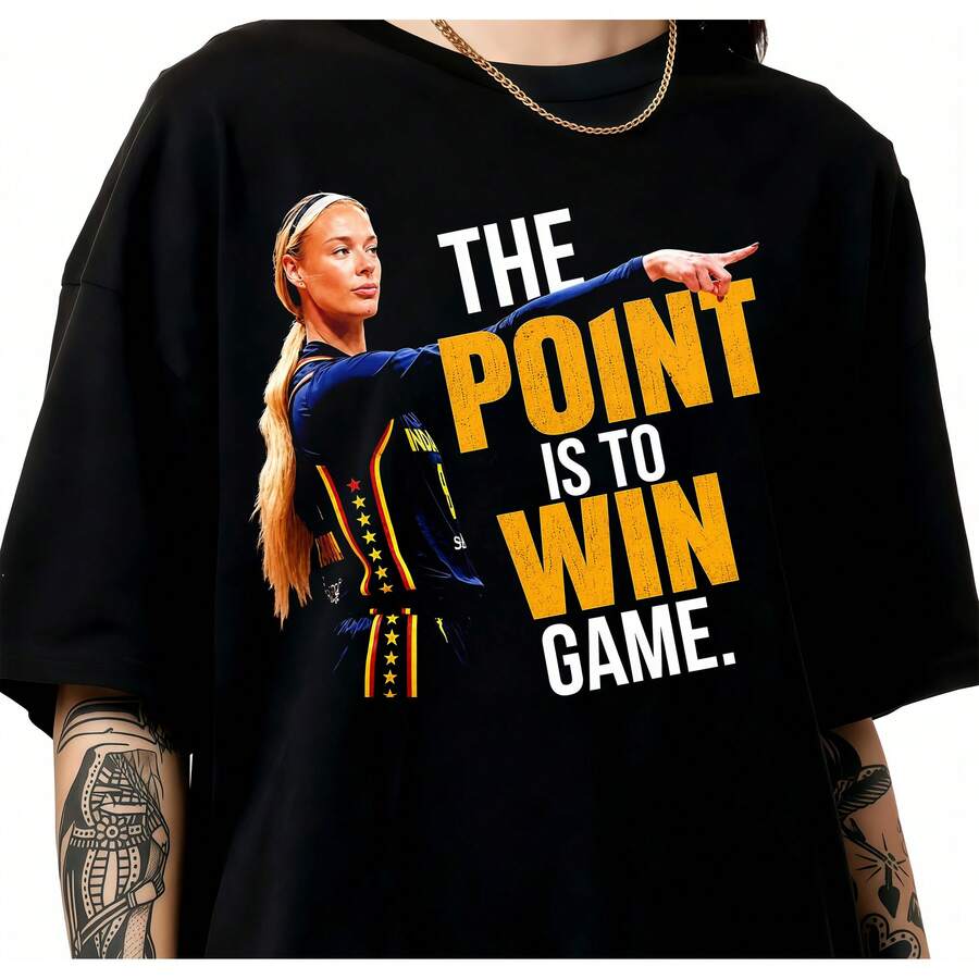 Sophie Cunningham Point God Signature T-Shirt, Indiana Fever Retro Basketball Tee - 黑色 - 查看 1