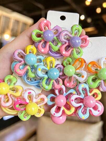 5/1 buah Ikat Rambut Bunga Kartun, Ikat Rambut Warna-warni, Tali Rambut Warna Permen yang Lucu, Jepit Rambut Ekor Kuda, Aksesoris Rambut, Ikat Rambut, Tahan Lama, Cocok untuk Pemakaian Sehari-hari, Warna Acak