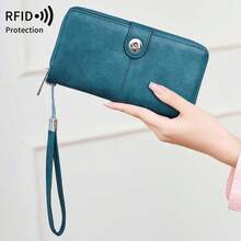 MIYIN RFID 防盜刷蠟皮長款手腕包錢包,按扣拉鍊多卡夾層錢包,多功能文件護照夾附手提帶 - 彩色 - 查看 4
