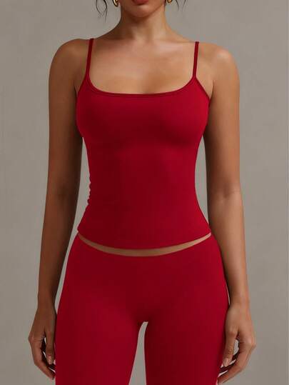 XLLAIS Sexy Backless Women's Camisole Elastic Casual Spaghetti Strap Red Top, New Year Summer