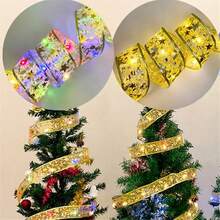LED Fairy String Lights, Battery Powered, Christmas Tree Decoration, Tabletop Decor, Bow Ornament, Suitable For Christmas, Holiday Party, Indoor, Living Room, Entrance, Bedroom Decoration - Battery-operated Ribbon Fairy Lights - View 7
