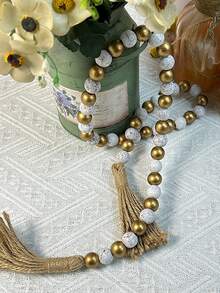 1pc Tassel Wooden Bead Garland DIY Handmade Jewelry Accessories Distressed Bead String Farmhouse Wooden Beads Hanging Home Decor Pendant Craft Christmas Decoration, Kitchen Decoration, Halloween Decoration, Room Decoration, Party Decoration, Christmas Gift - Multiple Styles - View 3