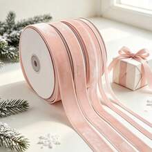 Cinta de Navidad con efecto aterciopelado para envolver regalos, manualidades, decoraciones de árbol de Navidad, decoraciones de coronas, lazos de cinta de satén aterciopelada de 3/8 de pulgada x 10 yardas (múltiples tamaños disponibles) con carrete de papel para fácil almacenamiento - Champán - Ver 1