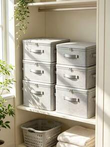 1pc Grey Foldable Fabric Storage Box With Lid, Linen Rectangular Organizer Bin, Collapsible Design With Lid, Suitable For Clothing And Toy Sorting, Storage And Organization, Ideal For Bedroom, Storage Room, Home Decor, Household Item Organization - Grey - View 5