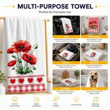 2pcs Red Poppy Kitchen Towels, Plaid And Polka Dot Floral Print With Heart Trim Hand Towels, Suitable For Kitchen, Oven Handles And Farmhouse Home Decor, Machine Washable Holiday Gift And Cleaning Supplies - Multicolor - View 7