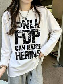 Y2K American Street Style Retro Loose Long Sleeve T-Shirt For Women, Layering Versatile Minimalist Casual Fashion Inner Layer Base White - White - View 4