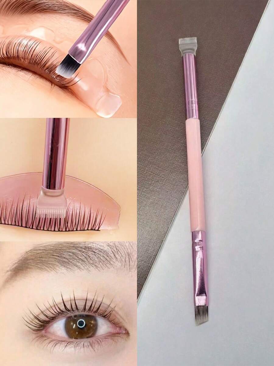 FAMOREYA I Pc Dual Head Lash Lift Brush, Non-Slip Grip & Soft Nylon Bristle, Portable Eyelash Curling Separator Tool, Accessory For Eyelash Perm, Brow Lamination & Eyebrow Tinting - Pink - View 1