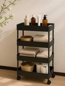 SH--4-Tier Organizer Cart with Rolling Wheels, Multifunctional Shelf for Kitchen, Bathroom and Office--recomendar - negro - Ver 5