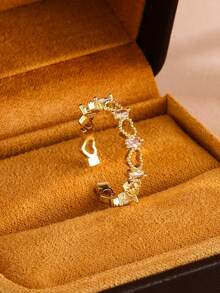 4pcs/Set Fashion Elegant Luxury 18K Gold Plated Stainless Steel Heart Rings, Zirconia Inlaid Women's Ring Set, Suitable For Women's Daily Wear, Anniversary Gift, Wedding, Stackable Jewelry - Ring Set C - View 4