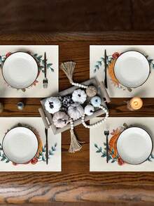 1pc/4pcs/6pcs,Autumn Pumpkin Table Mat,Rectangular Tablecloth,Washable,Suitable For Family Dinner,Coffee Table,Durable Kitchen And Dining Room Decor,Table Decor Party And Scene Decoration,Home Decor - Multicolor - View 2