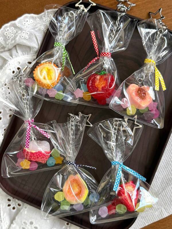 Cute Summer Fruit Bag Keychain, Sweet Strawberry Pendant For Girls, Bag & Phone Charm. Parts Color And Quantity Shipped Randomly.